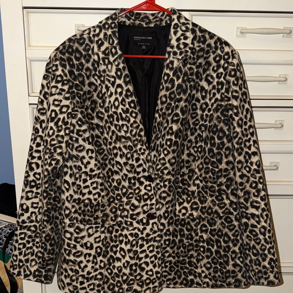 Jones New York Animal Print Women's Blazer plus size stretch lined with  pockets